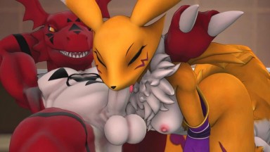 Renamon and Guilmon - Blowjob